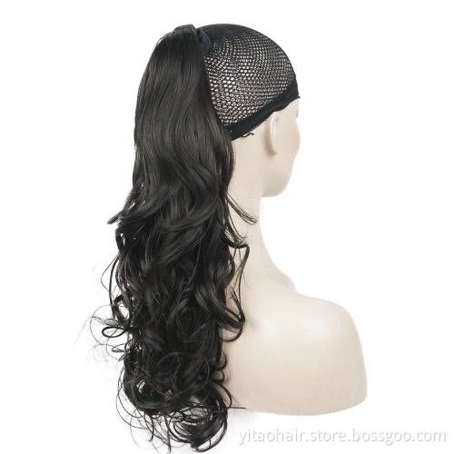 long wavy Ponytail Hair 24 Inch Long Body Wave Ponytail hair Extension Synthetic Wrap Around Drawstring Hair with 1Clips